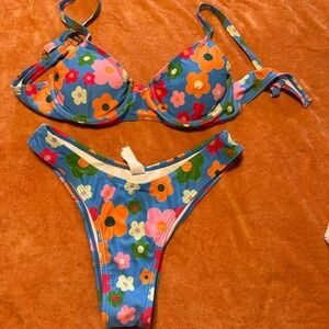 Floral Bikini Set with Blue Base